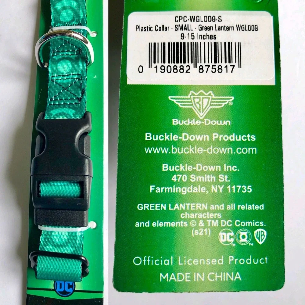 3/$15 NEW GREEN LANTERN Dog Pet Collar Adjustable Green SMALL 9” - 15” Neck Size
